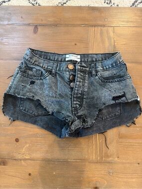 One Teaspoon Black Washed Distressed Cutoff Denim Shorts